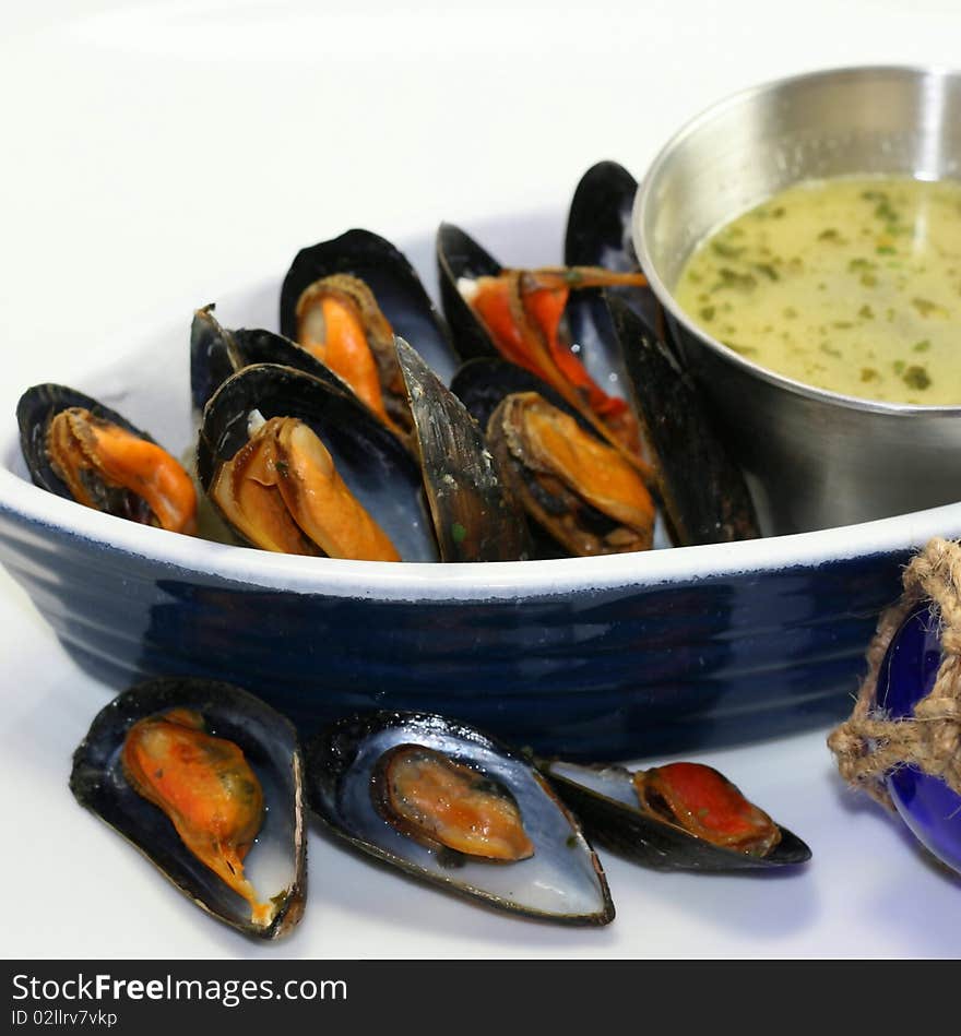 Mussels in the shell on a white backgroung