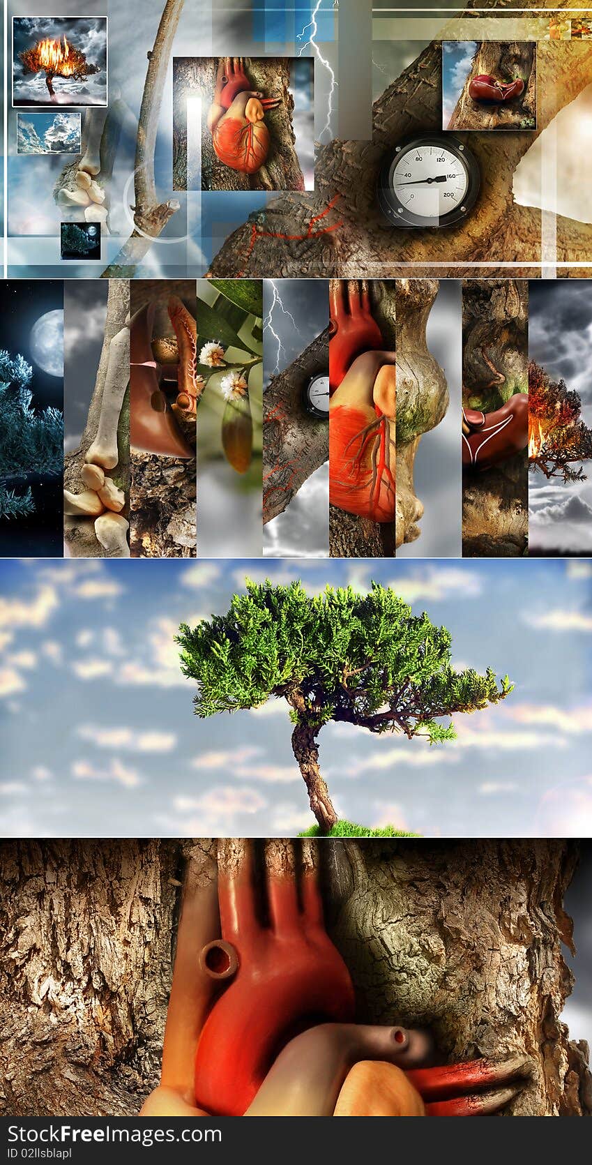 Composite of a series of abstract photos depicting human anatomy mixed with tree (part of a series). Composite of a series of abstract photos depicting human anatomy mixed with tree (part of a series)