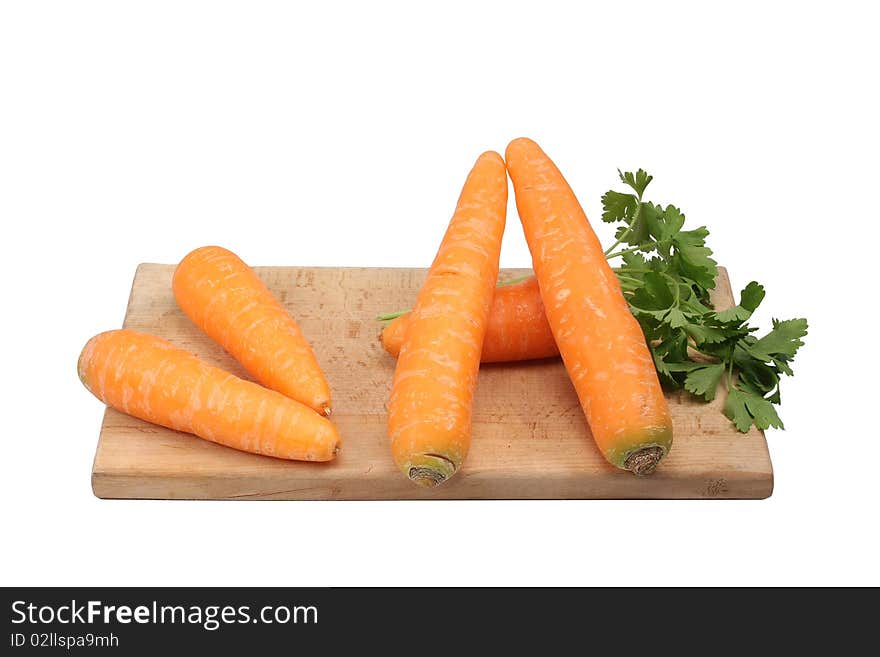 Carrots with parsley on white background