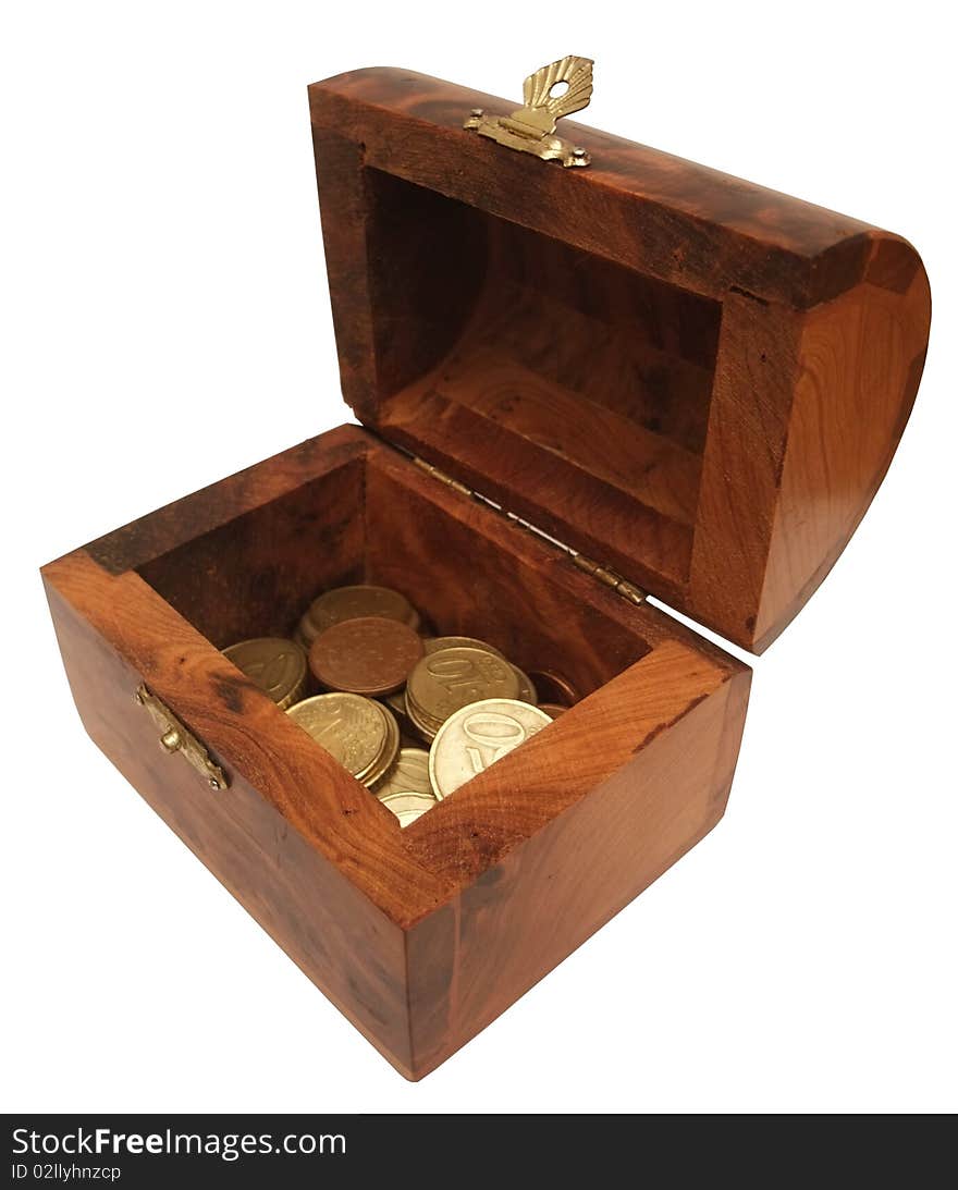 Wooden Chest With Coins