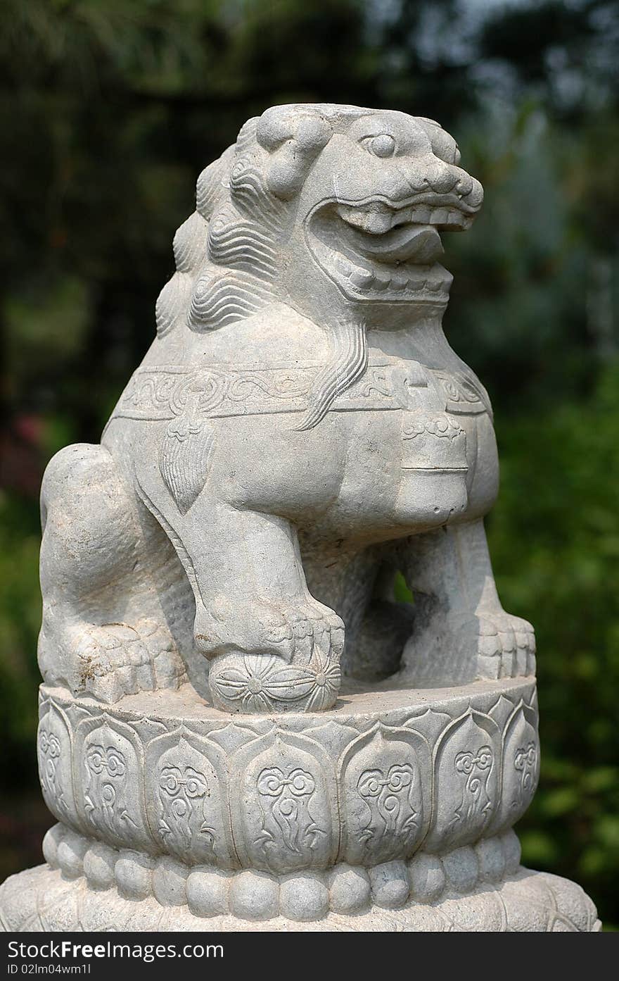 A stone carving of the ancient oriental lion. A stone carving of the ancient oriental lion