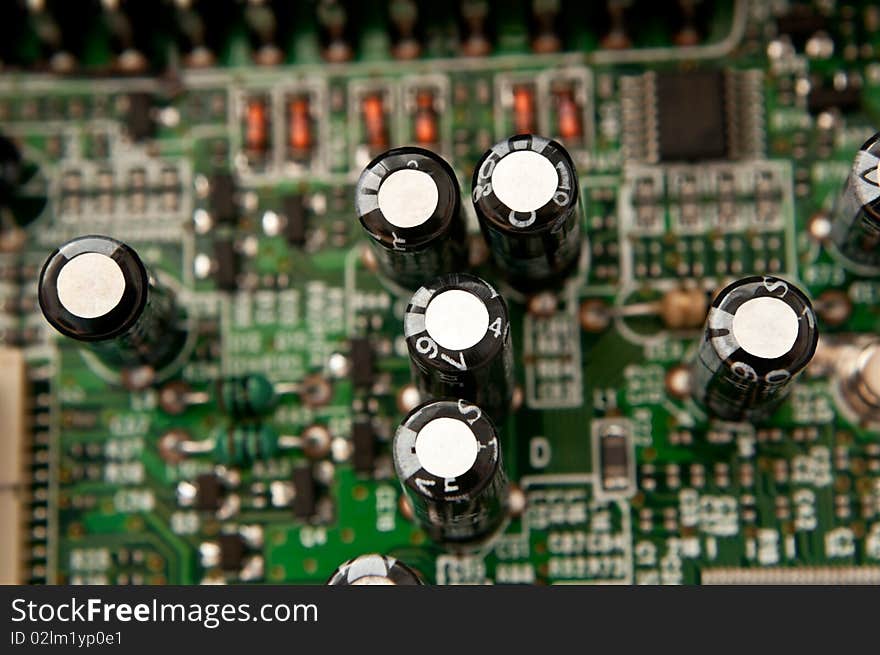 Close up capturing a portion of printed circuit board.