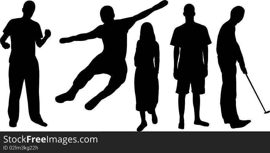 Group silhouettes on white background,. Group silhouettes on white background,