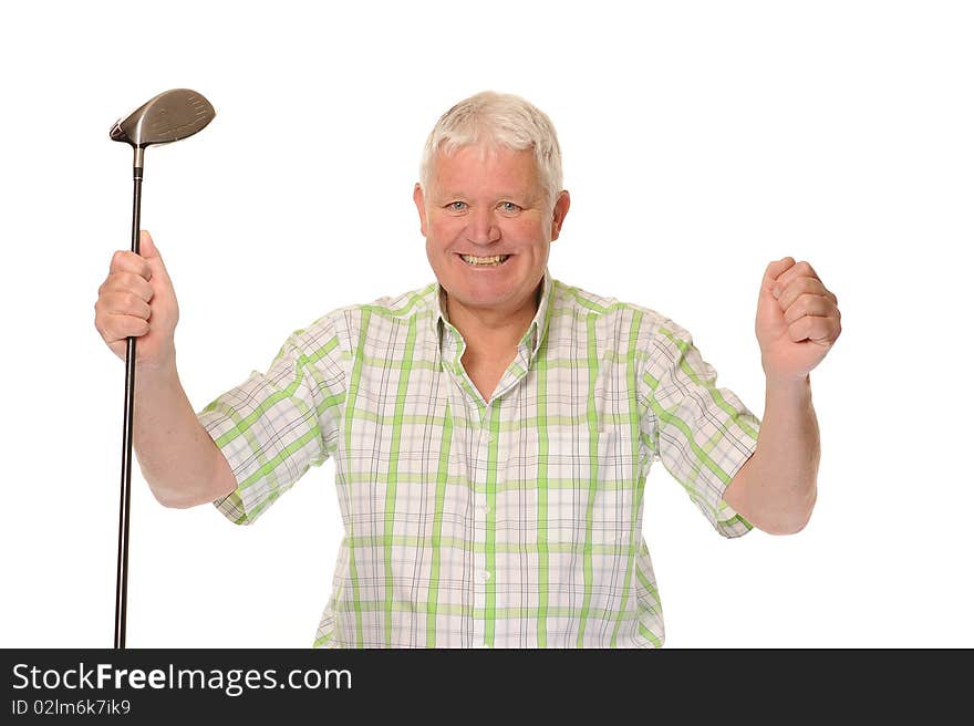 Happy Casual Mature Golfer Celebrating