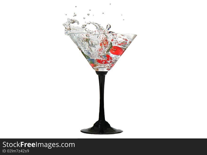 Water crown in cocktail glasses Vine splashes in glass isolated on white