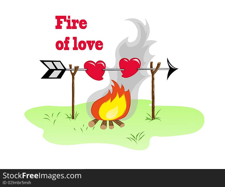 Two hearts above the fire. Two hearts above the fire