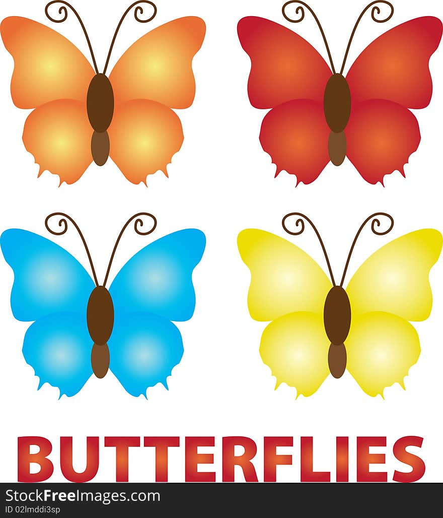 Set of four butterflies of different colors. Set of four butterflies of different colors