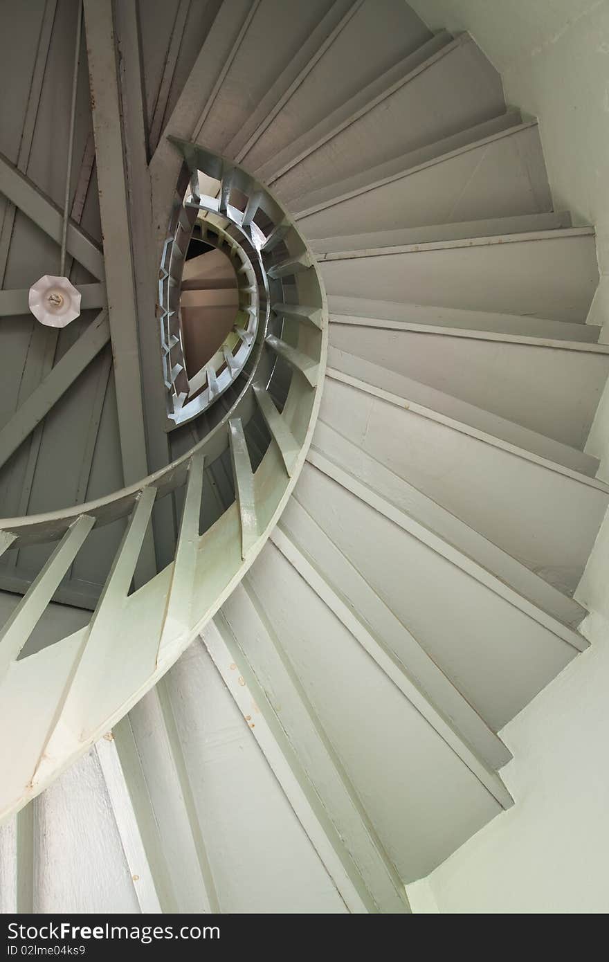 A wood spiral staircase