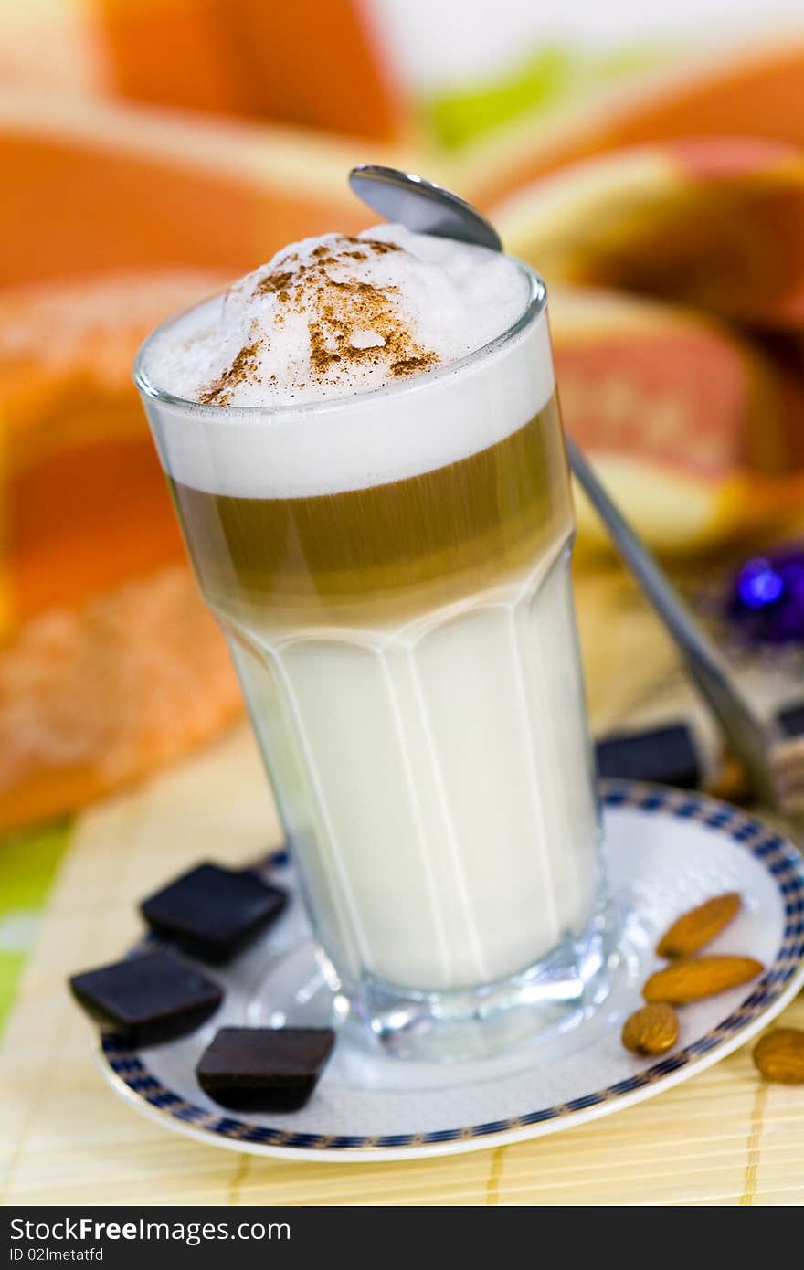 Big Glass,Coffee Latte Macchiato in a glass