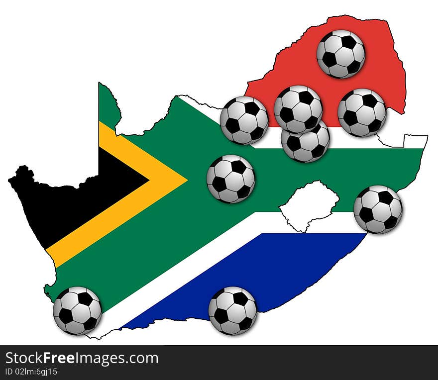 Map of rsa with balls in places of stadiums. Map of rsa with balls in places of stadiums
