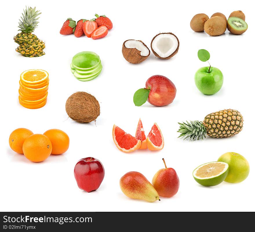 Fruits collection isolated on white background