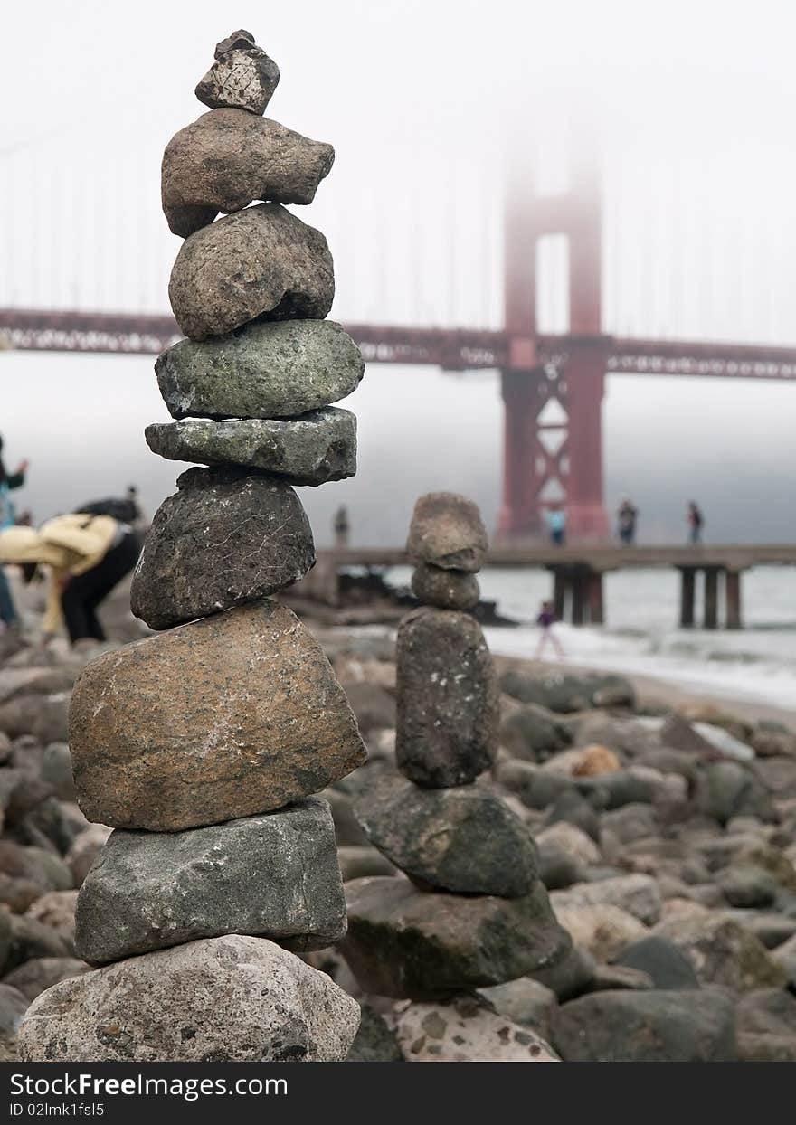 Stone pile by the Golden Gate in San Francisco, California