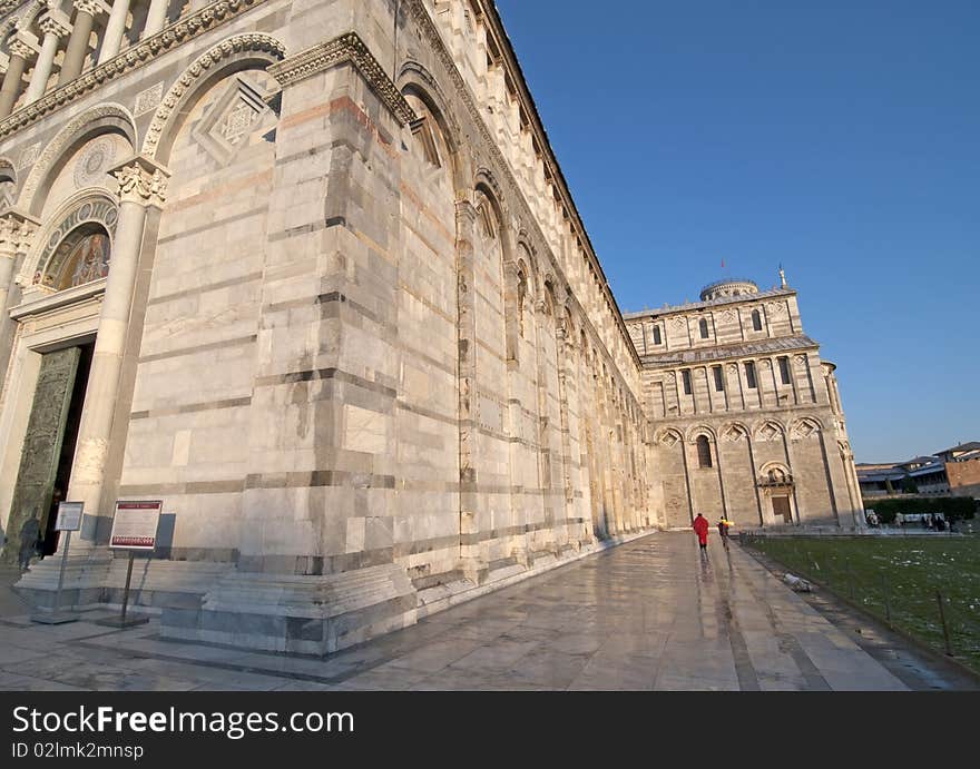 Light snow in Piazza dei Miracoli, Pisa, Italy