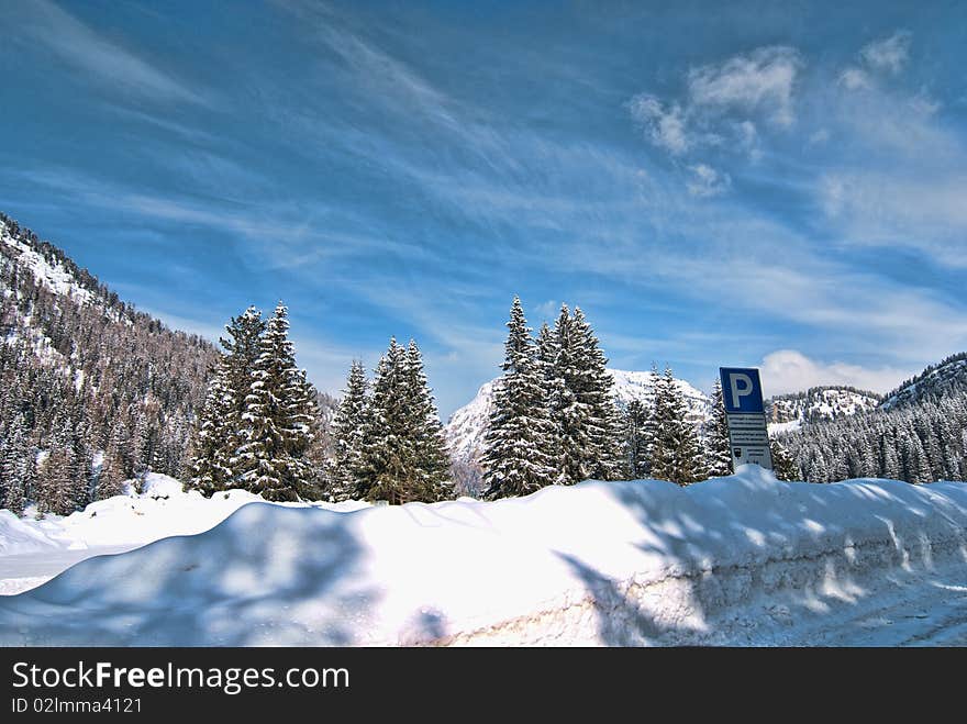 Snow On The Dolomites Mountains, Italy