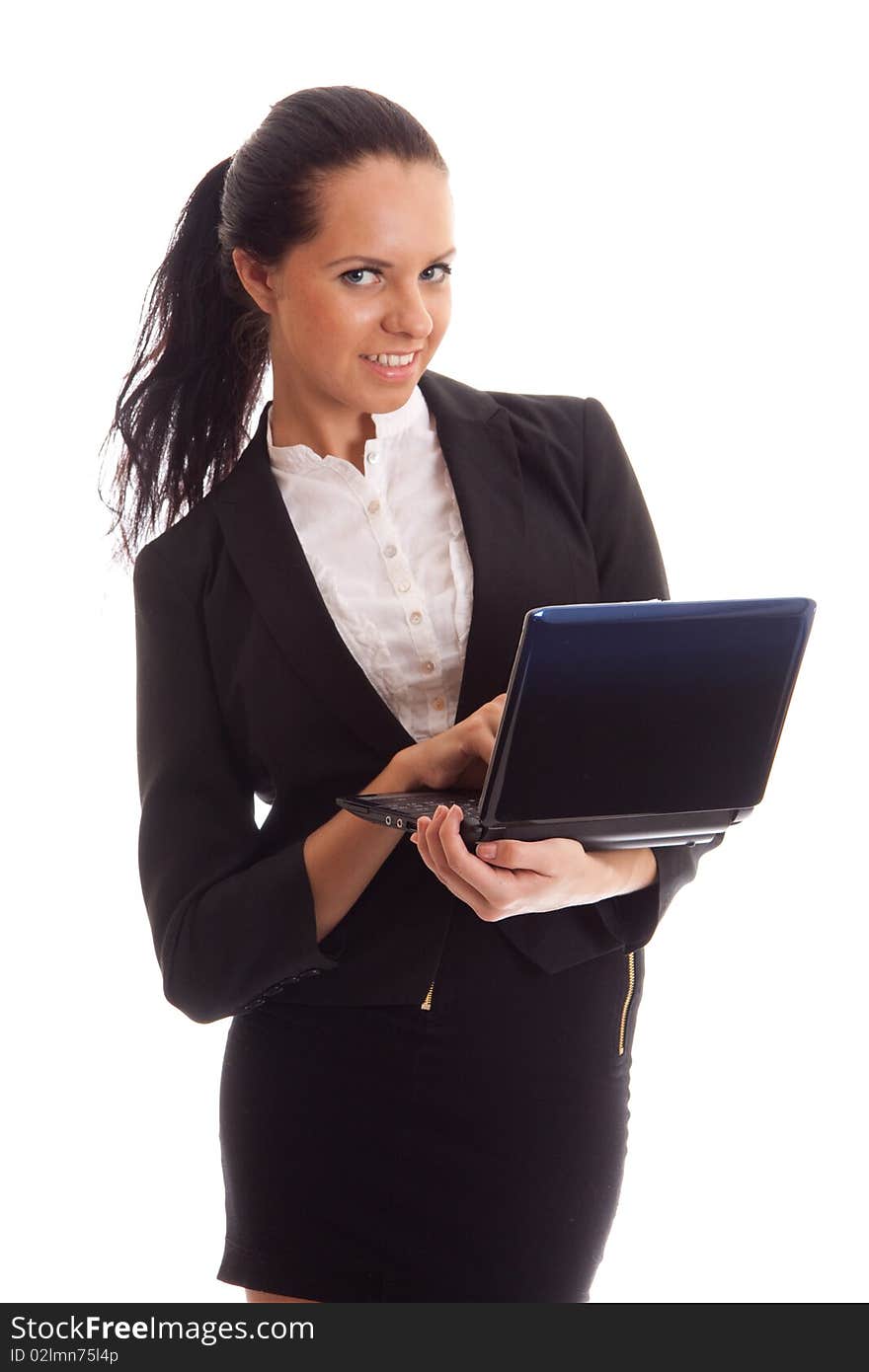 Woman with computer isolated photo. Woman with computer isolated photo