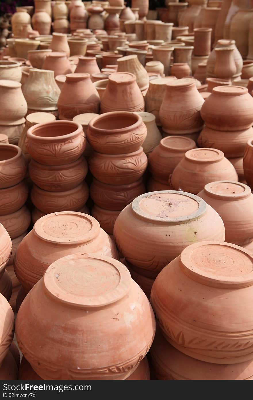 Traditional pot clays in small shop in Marocco