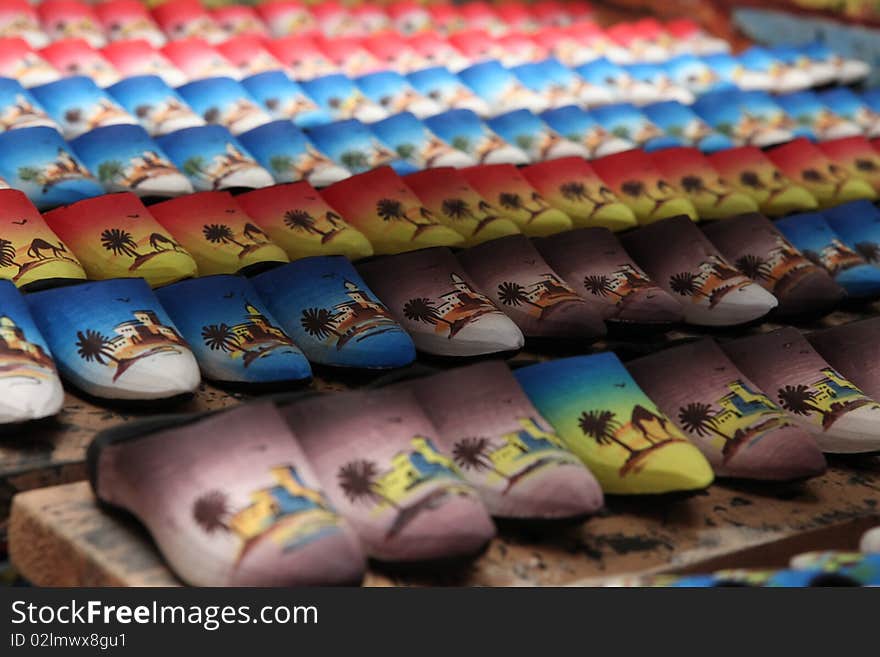 Clay national slippers on Marroco' bazaar. Clay national slippers on Marroco' bazaar