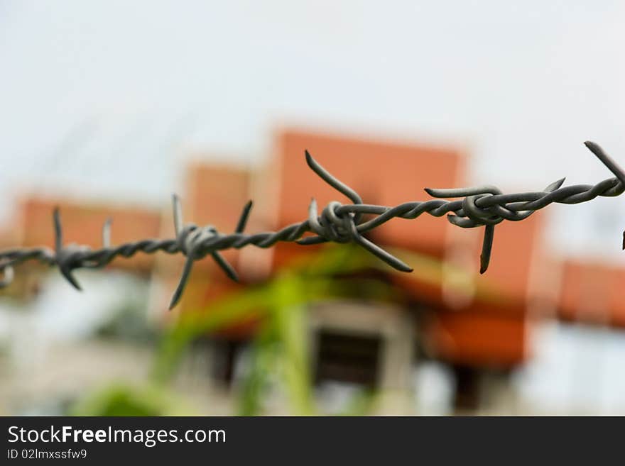 Barbed wire on blur background