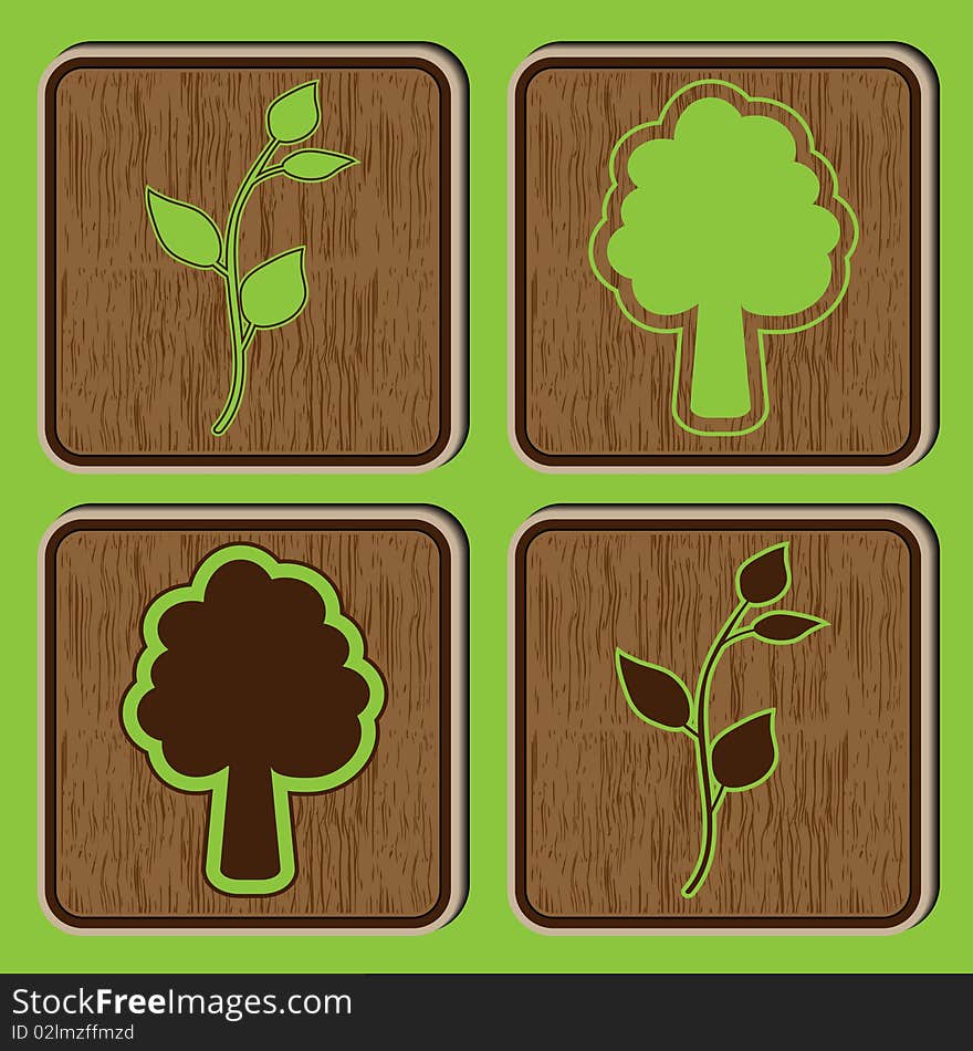 Vector illustration with the image of wooden buttons with icons on an ecological theme. Vector illustration with the image of wooden buttons with icons on an ecological theme.