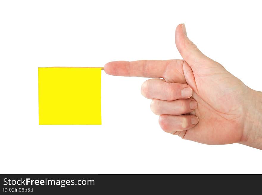 Pointed finger with a blank yellow office note