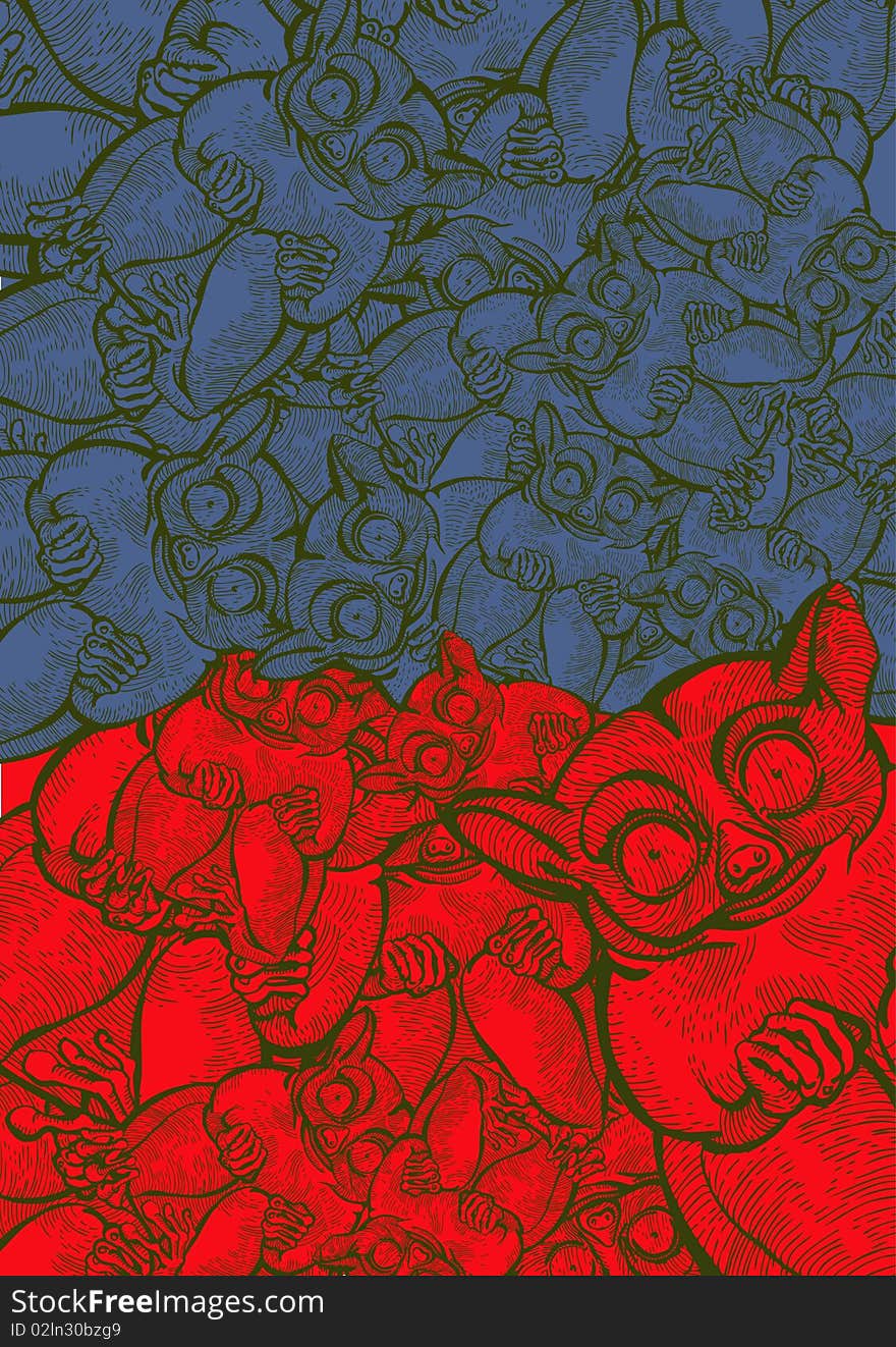 Tarsier background - drawing - red and blue