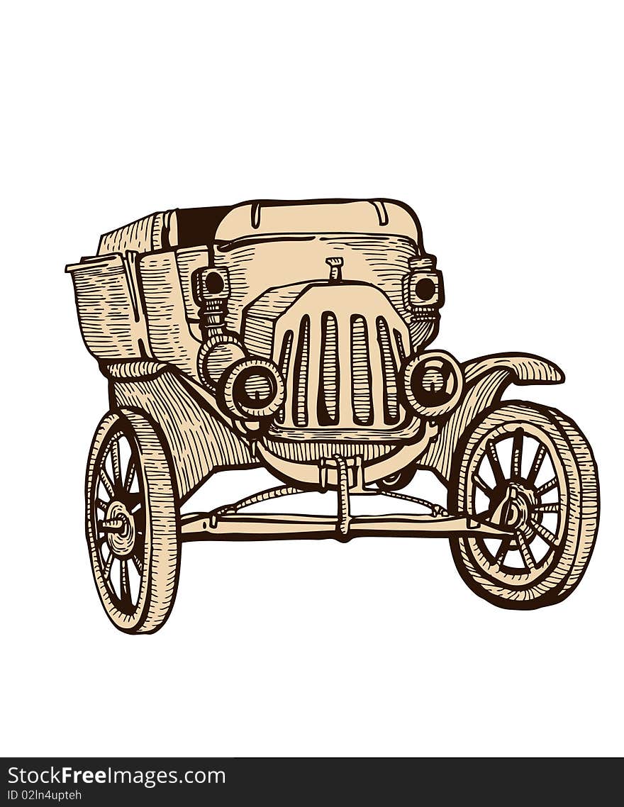 Vintage hand-drawn car -sepia