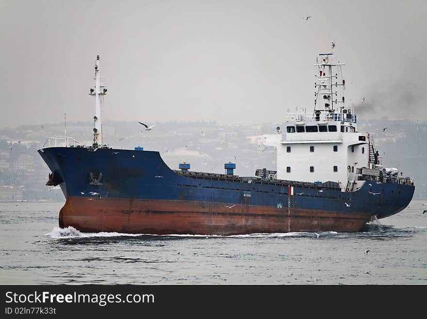 Turkey, Istanbul, an empty oil cargo ship in the Bosphorus Channel. Turkey, Istanbul, an empty oil cargo ship in the Bosphorus Channel