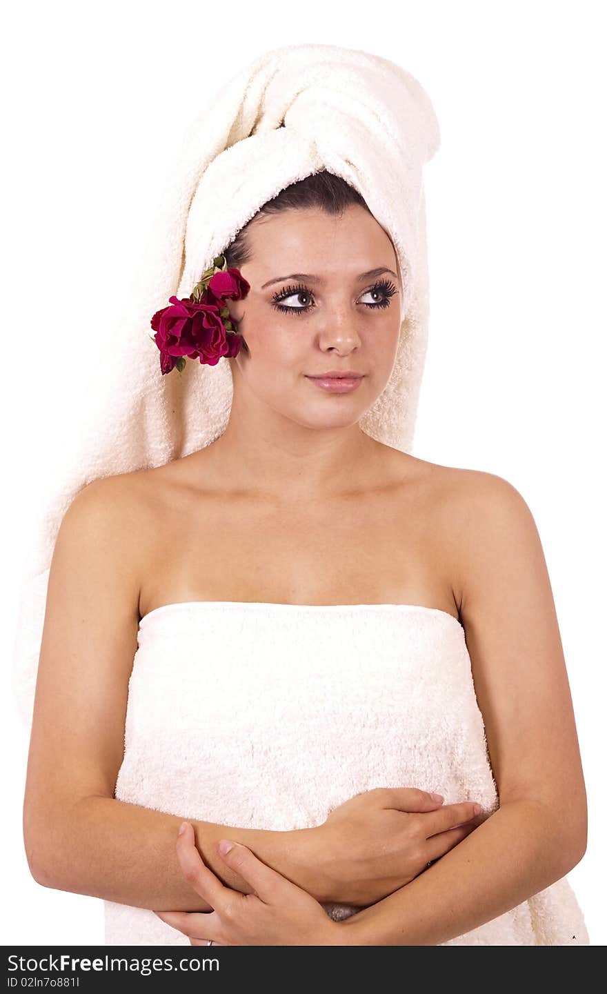 Woman prepared for a spa treatment. Woman prepared for a spa treatment.