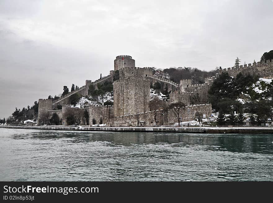 Turkey, Istanbul, the Rumeli Fortress seen from the Bosphorus Channel, built by Mehmet the Conqueror in 1452 to control and protect the Channel