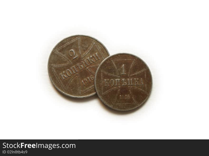 1916 two coins isolated on white background