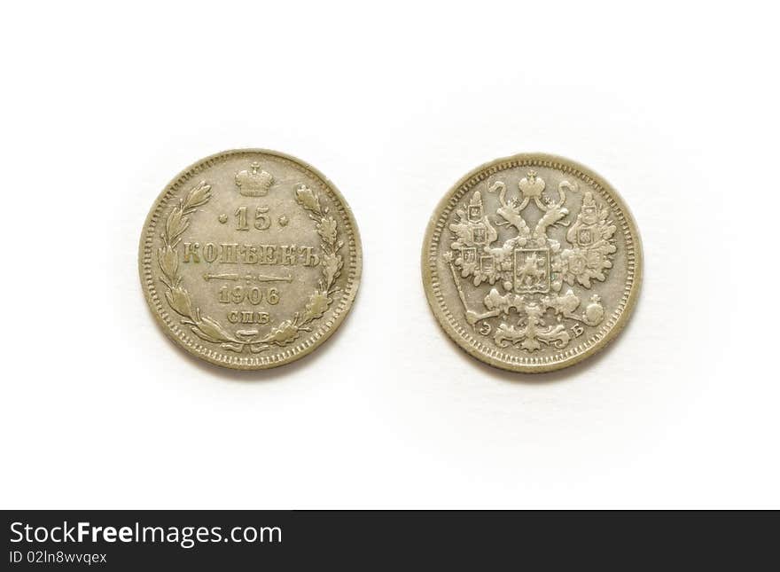 1906 silver coin of Russia isolated on white background