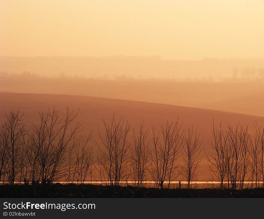 Morning light on hills.Moldavia