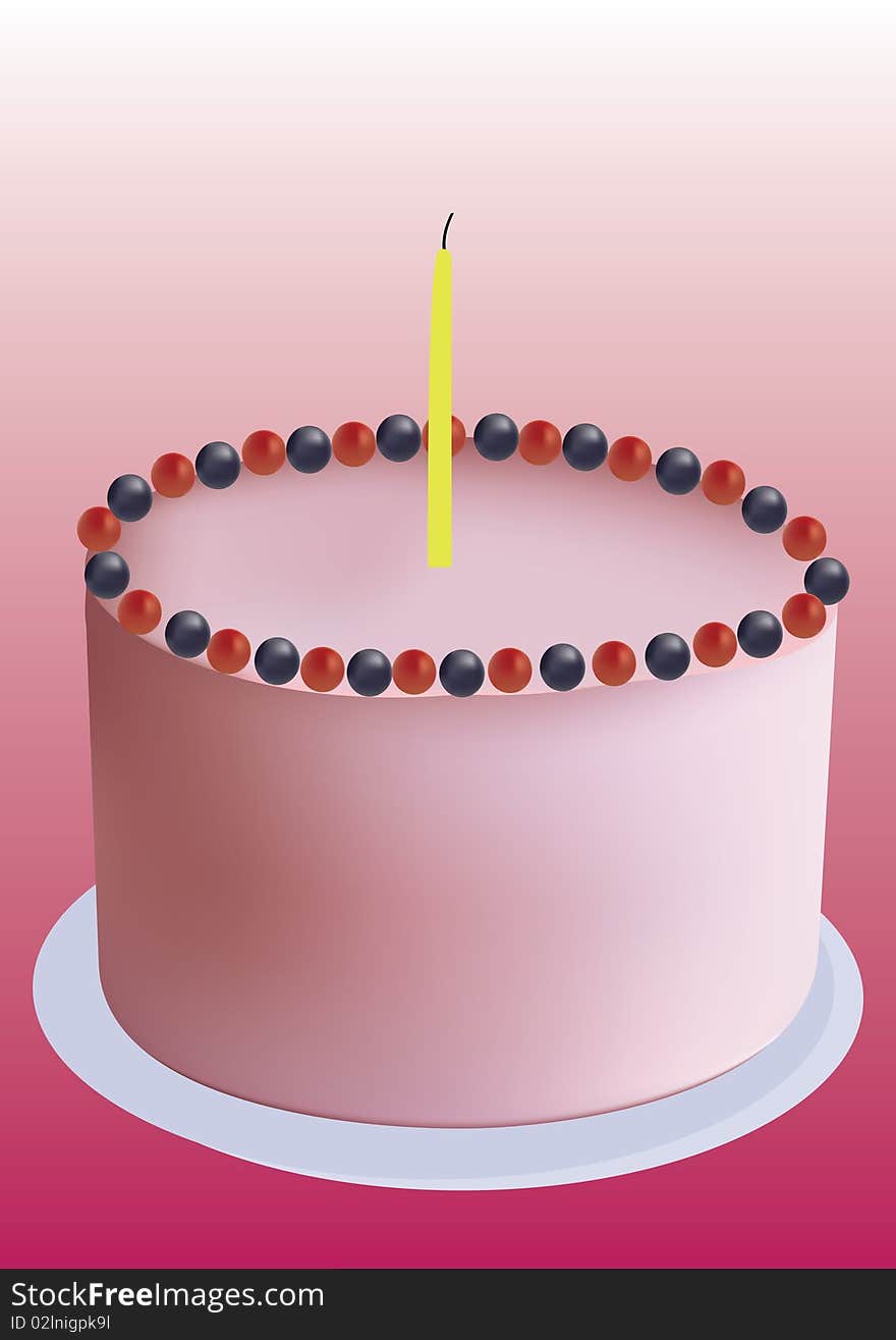 Pink birthday cake with candle