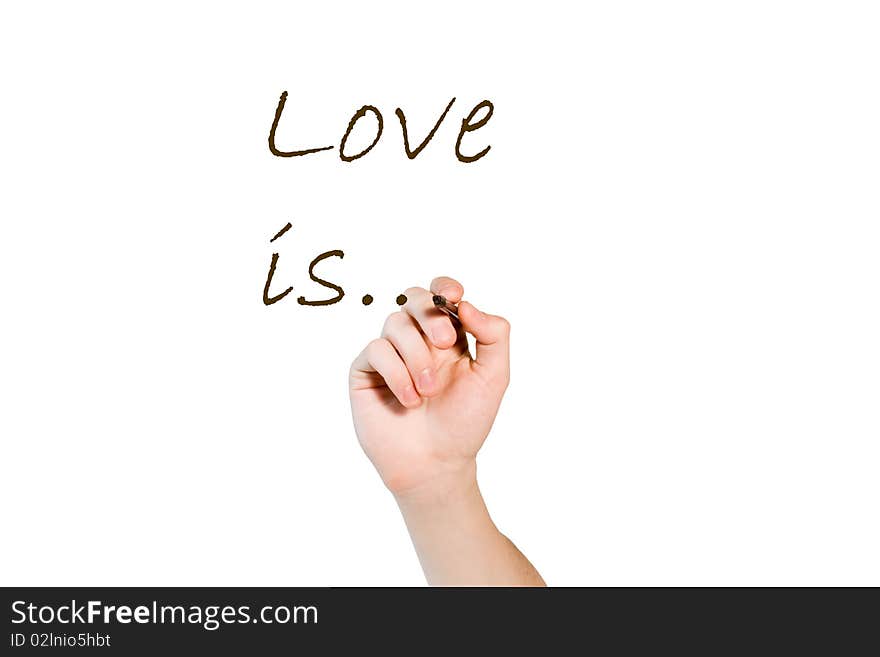 Hand writing love is  on white background. Hand writing love is  on white background