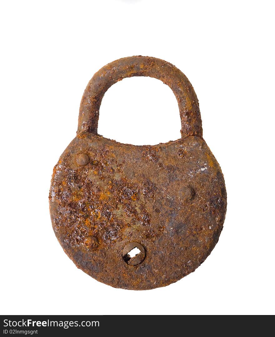 Old padlock isolated.