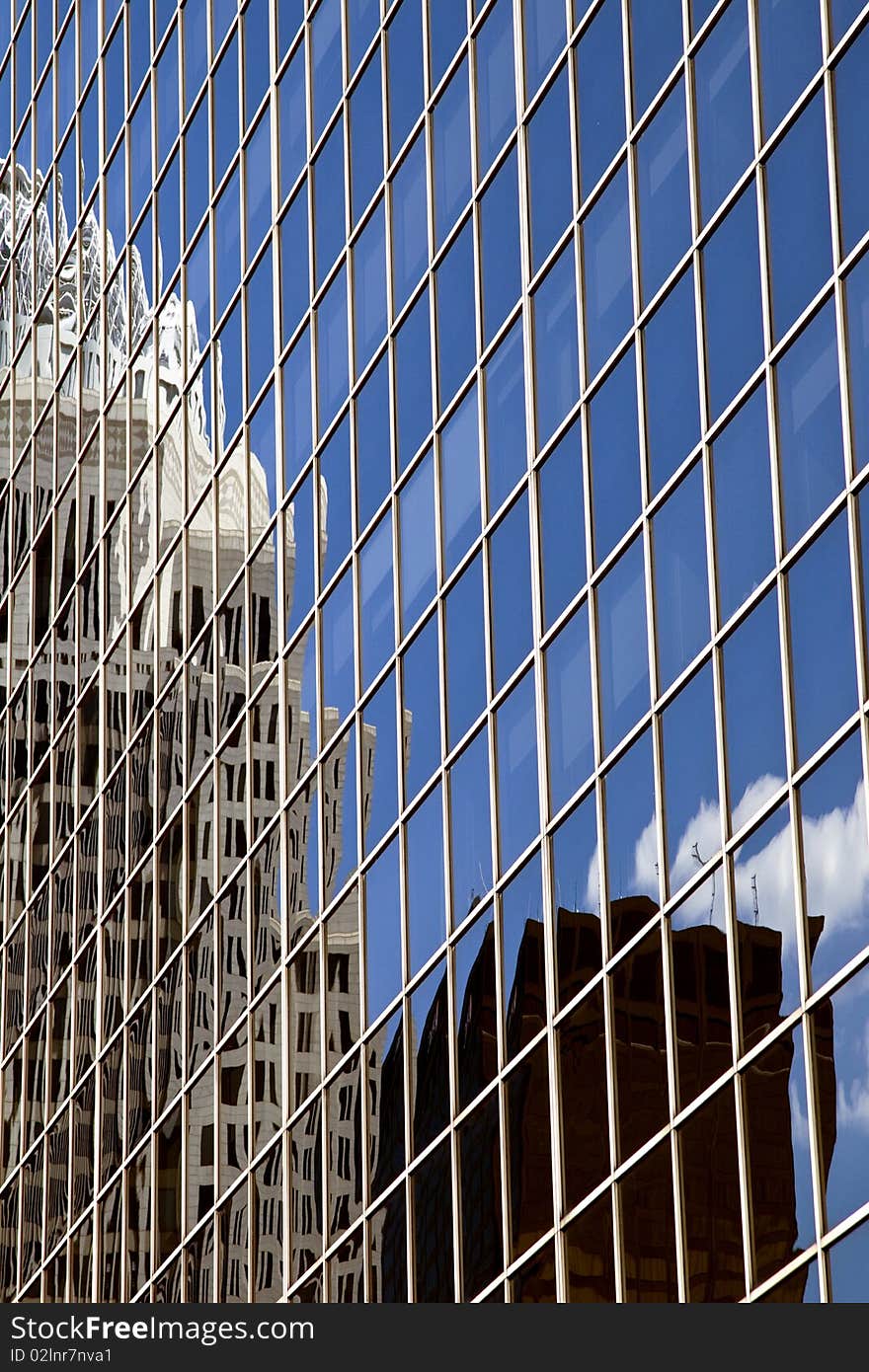 Modern office building with reflections.