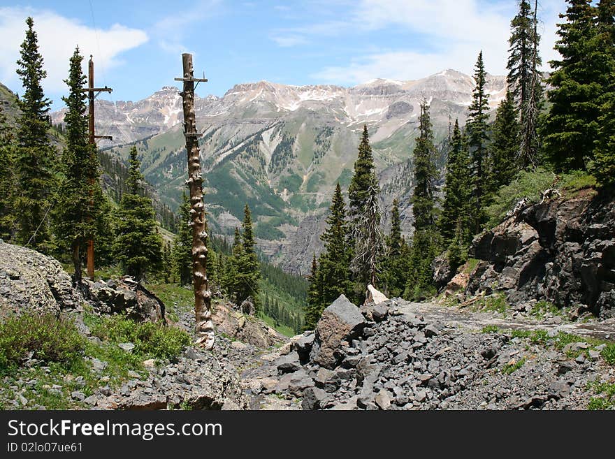 View from the Blue Lake hiking trail, high above Telluride, Colorado. View from the Blue Lake hiking trail, high above Telluride, Colorado.