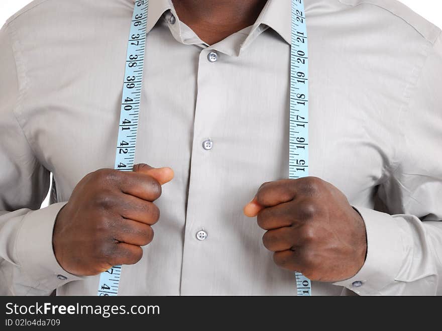 Black Business Man Wearing A Measuring Tape