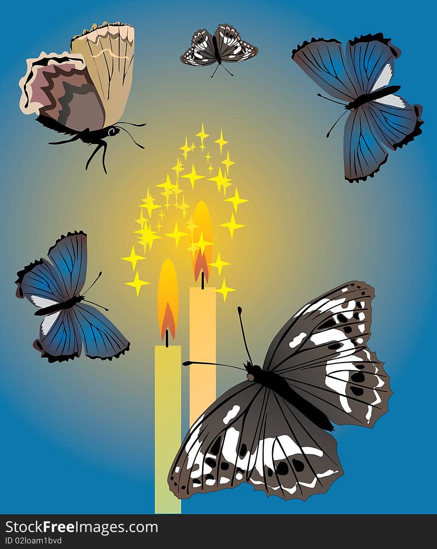 Illustration with butterflies and candles. Illustration with butterflies and candles