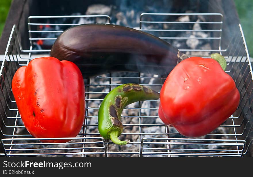 Baked vegetables on a grill