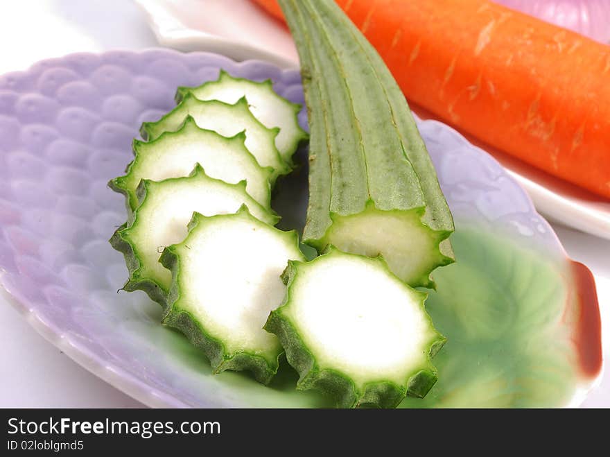 Vegetable: fresh loofah on a plate