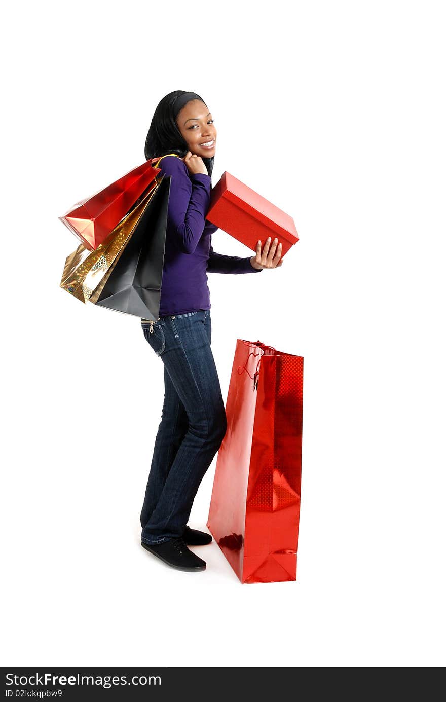 African american woman with shopping bags