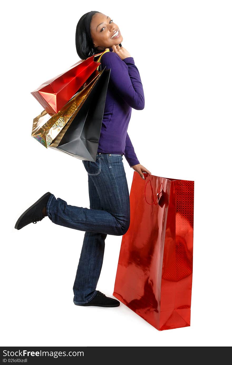 African american woman with shopping bags