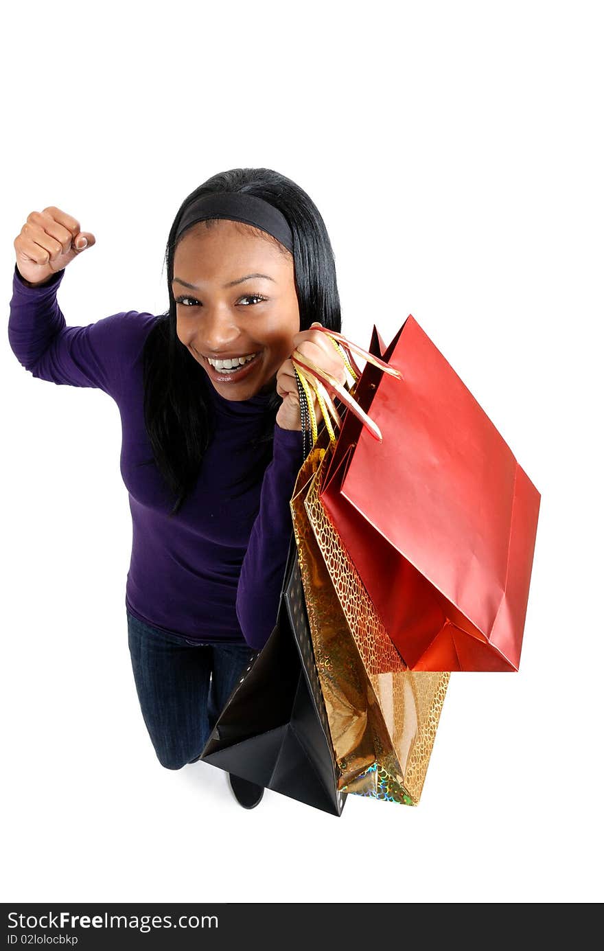 African american woman with shopping bags