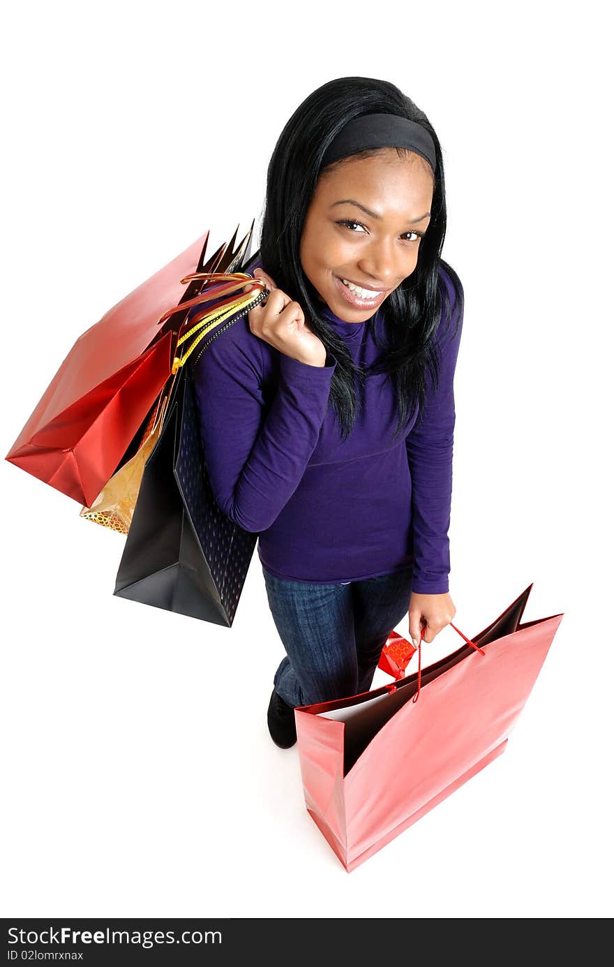 African american woman with shopping bags