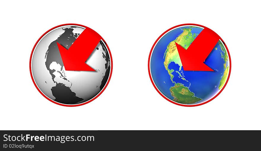 Globe with arrow pointing to Gulf of mexico