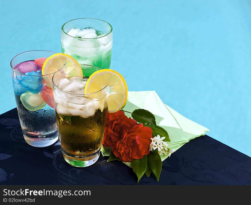 Iced drinks placed on board a private pool. Iced drinks placed on board a private pool.