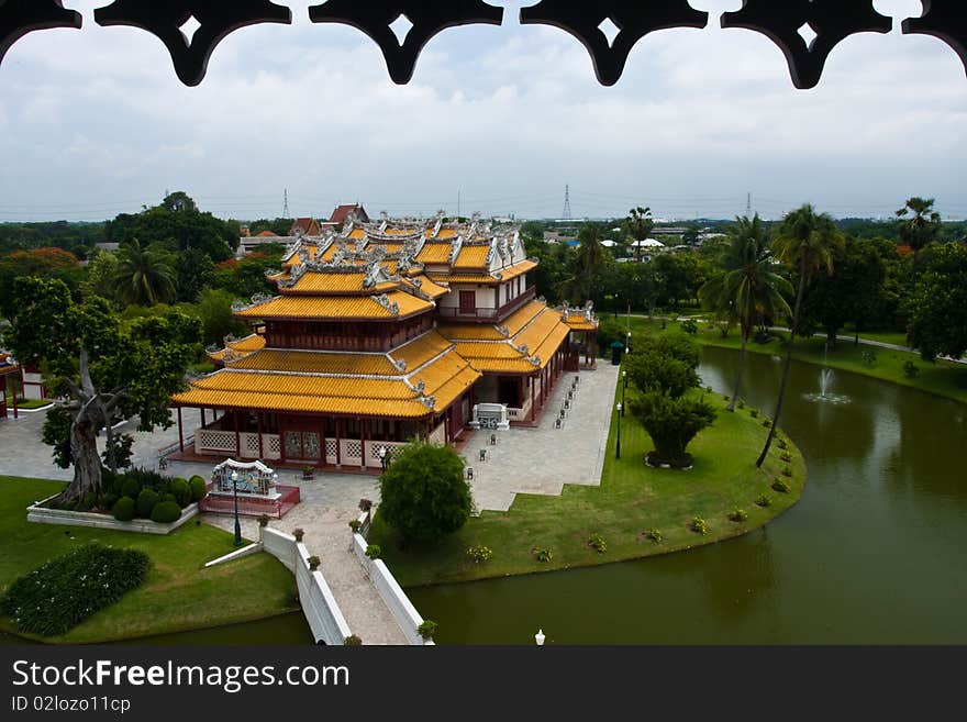 Bird eye view of Phra Thinang Wehart Chamrun, Bang Pa-in Palace