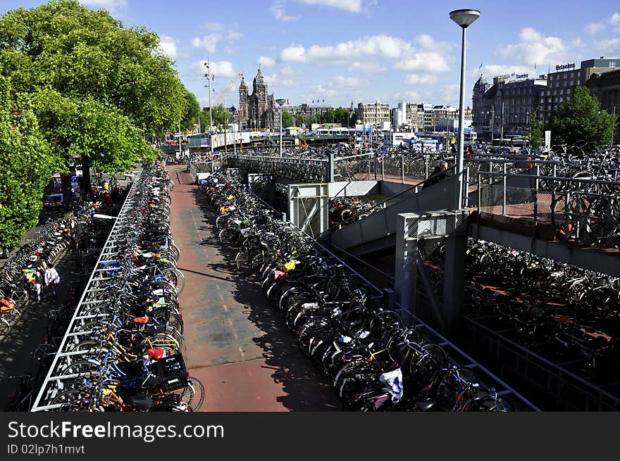 Many bikes parked in the centre of Amsterdam, Netherlands. Many bikes parked in the centre of Amsterdam, Netherlands