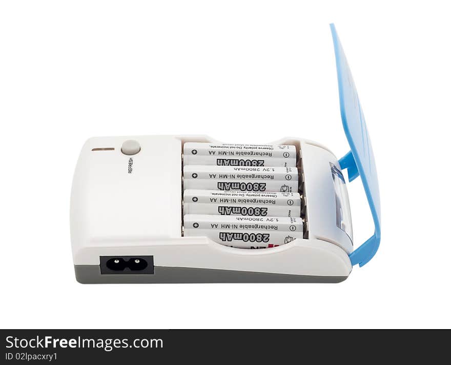 Battery charger isolated in white